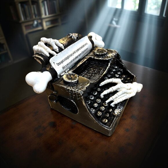 Halloween Typewriter Skeleton Hand Resin Poe Spooky Table Top Decor Figurine - Picture 2 of 9